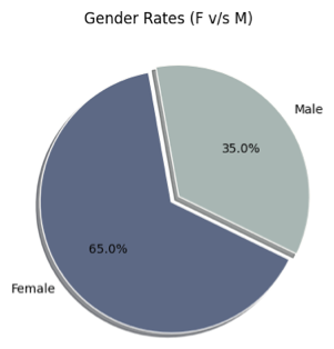 Pie chart showing 65% female and 35% male patients